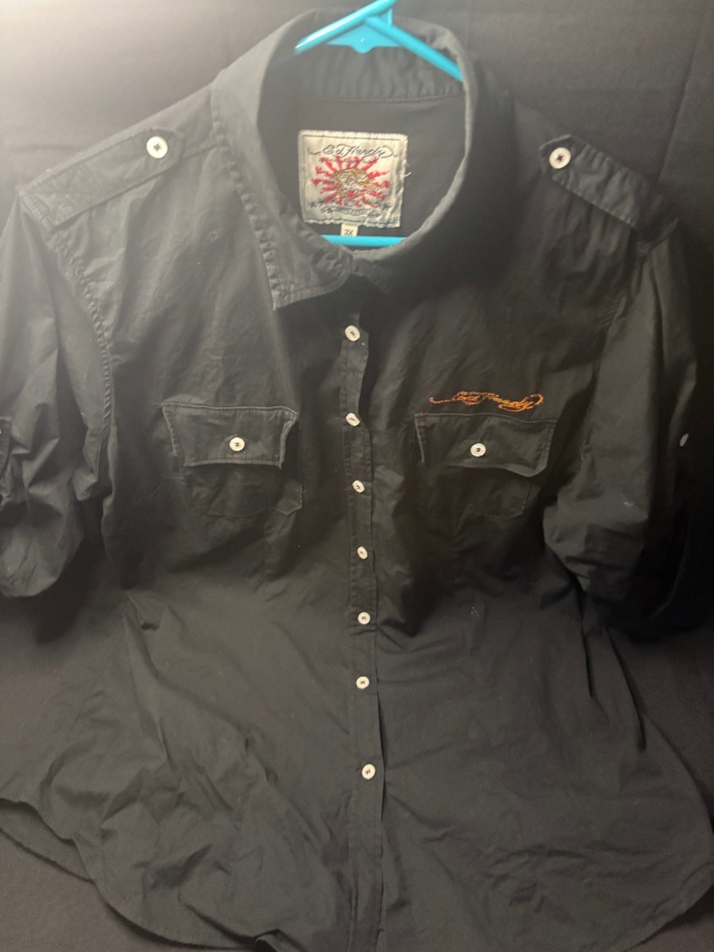 Y2K Ed Hardy by Christian Audigier Men's 3XL Black Rhinestone Skull Shirt